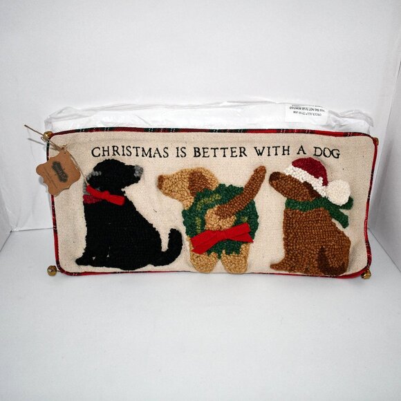 Mud Pie Holiday Collection Christmas is Better with a Dog Hooked Wool Pillow #41 - Picture 1 of 3